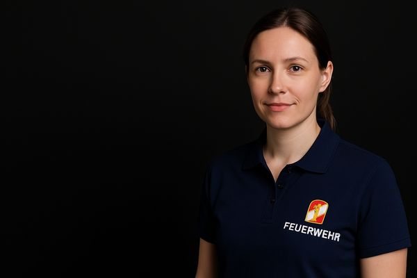 Frau mit Feuerwehr tshirt